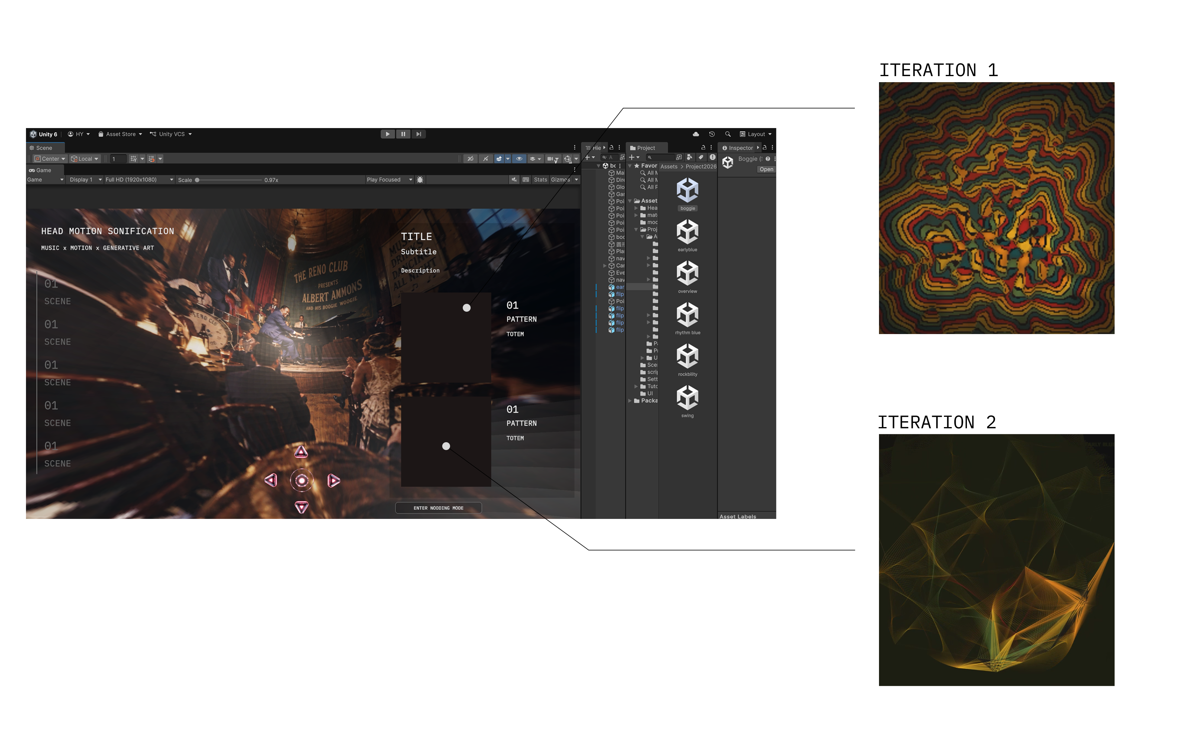 Unity concept scene with a sphere for each music type